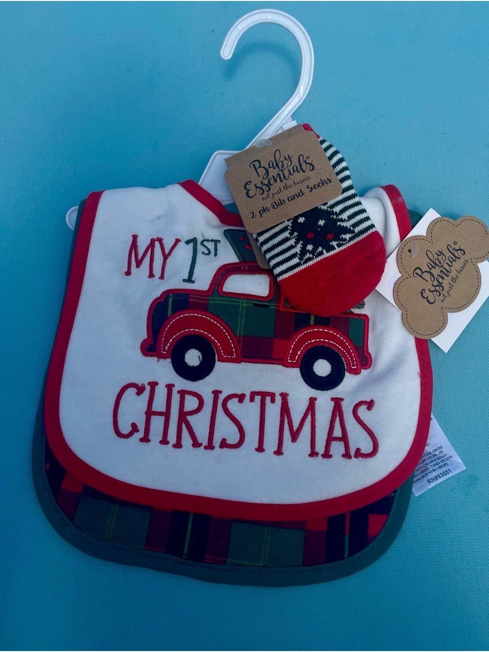 Baby Essentials Red and White 'My 1st Christmas' Bib & Socks Set